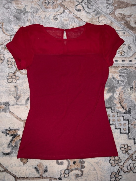 Express Tops - Express Red Short-Sleeve Mesh Yoke Top